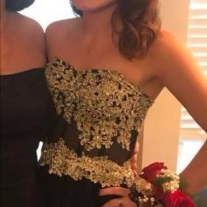 Black and gold prom dress